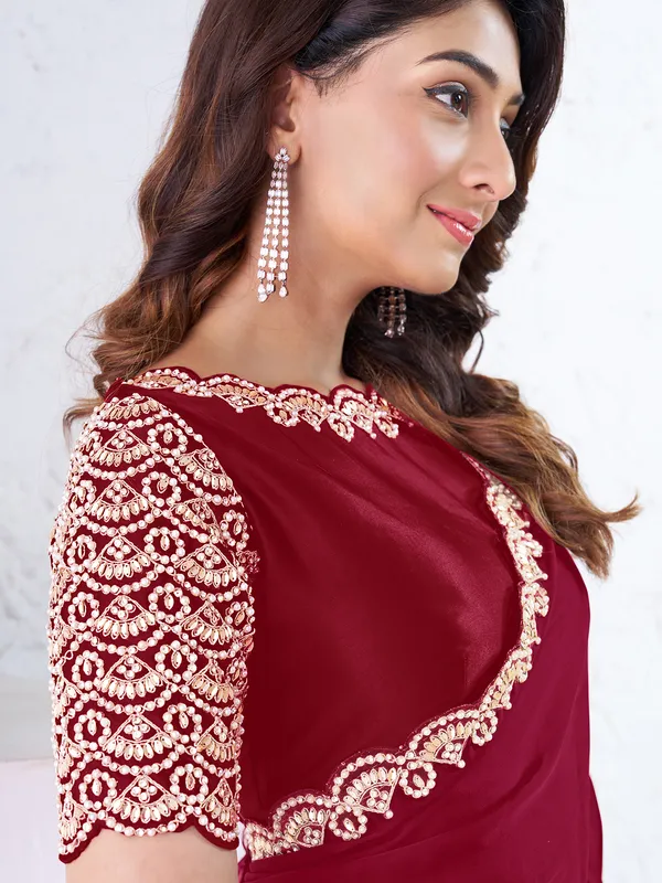 Classy red crepe party wear saree