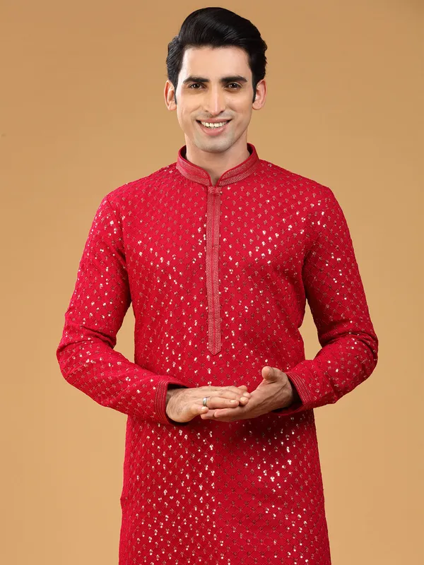 Classy red georgette  Men Kurta pajama