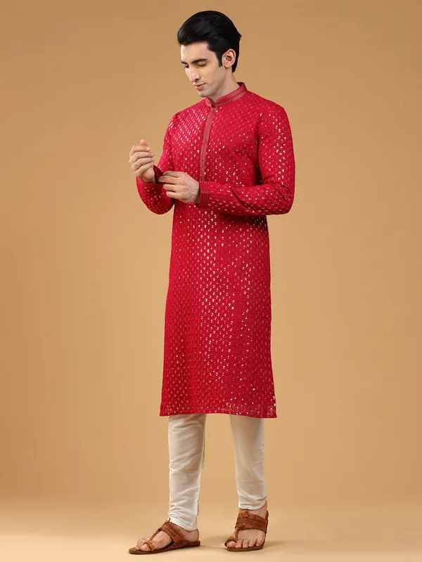 Classy red georgette kurta suit