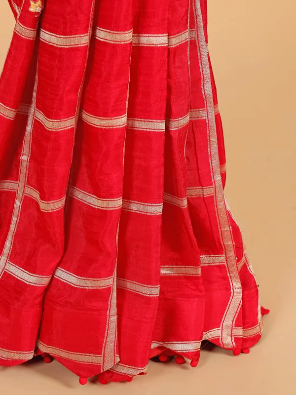 Classy red silk saree with contrast red blouse