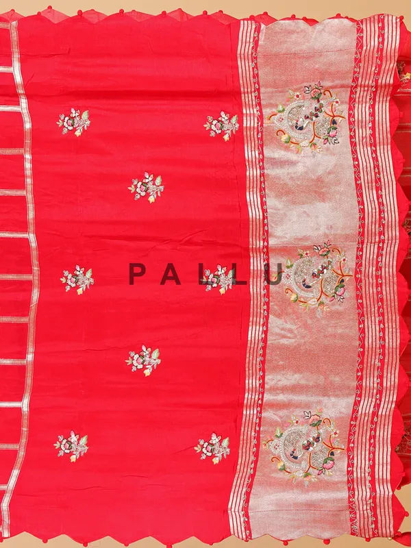 Classy red silk saree with contrast red blouse