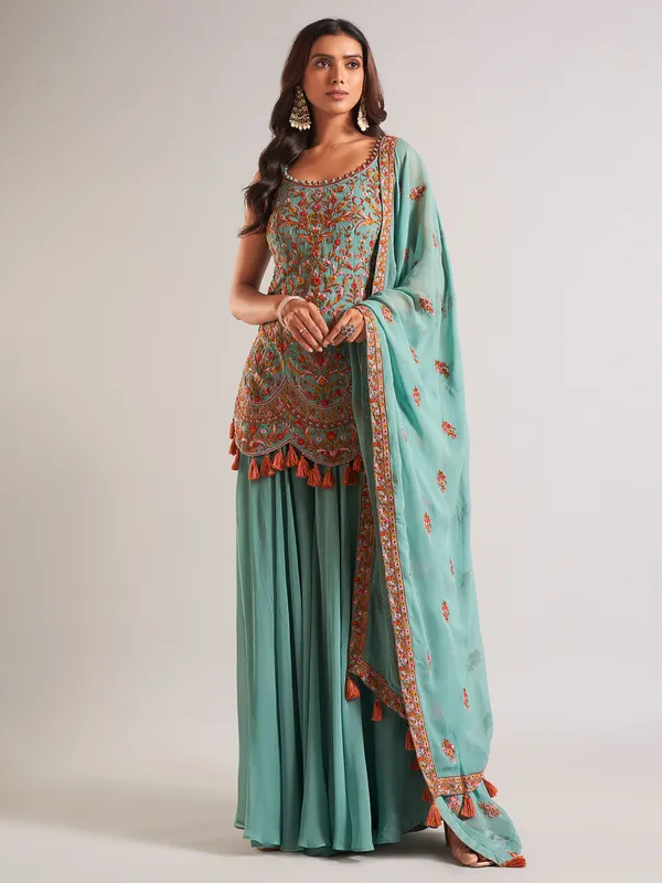 Classy sage green georgette salwar suit