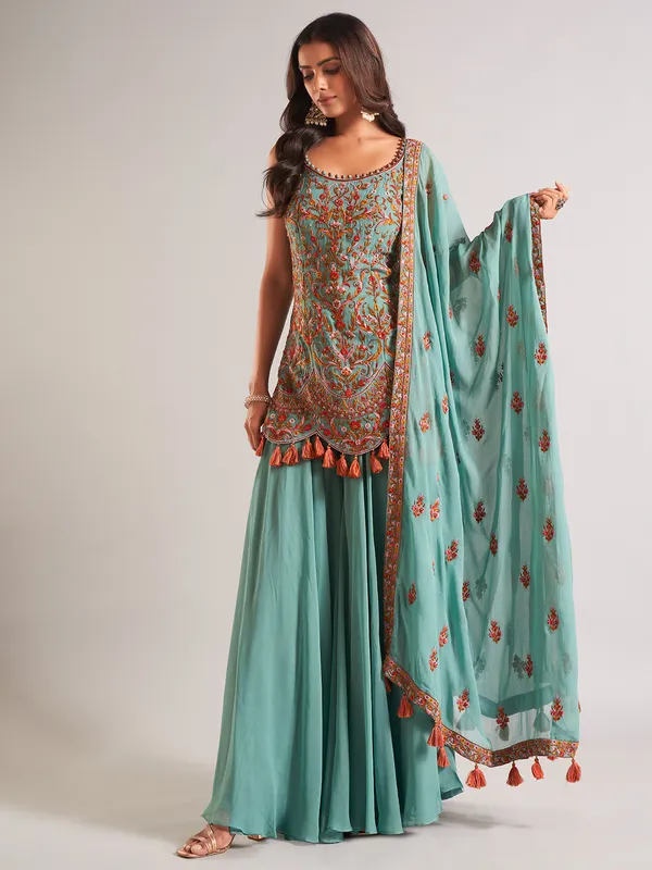 Classy sage green georgette salwar suit