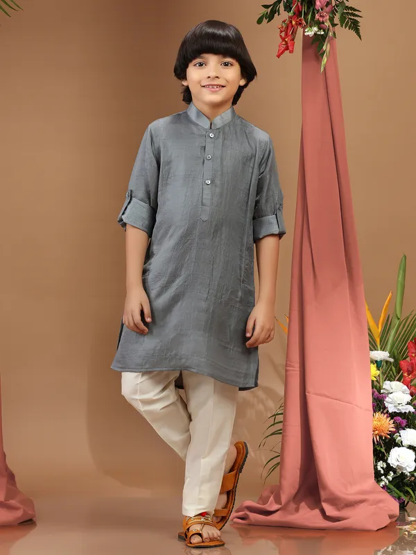 Classy silk cream printed waistcoat set