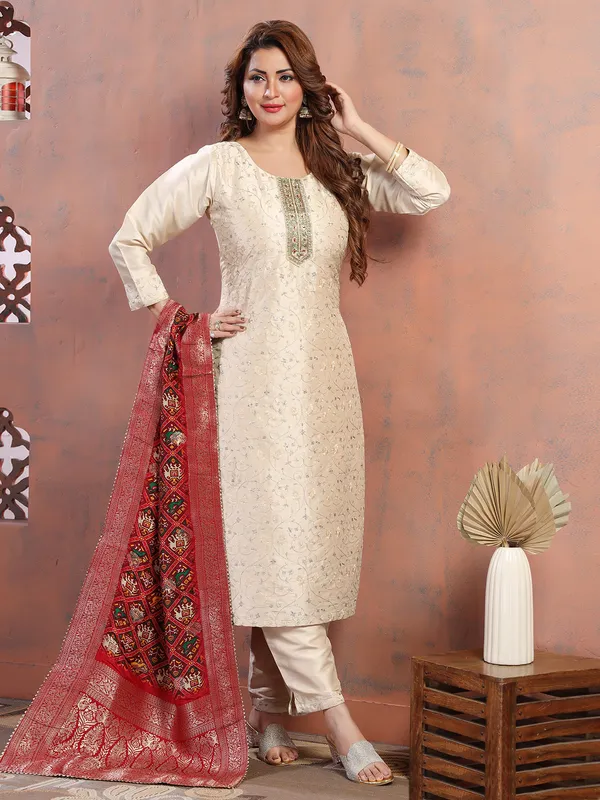 Classy silk cream salwar suit