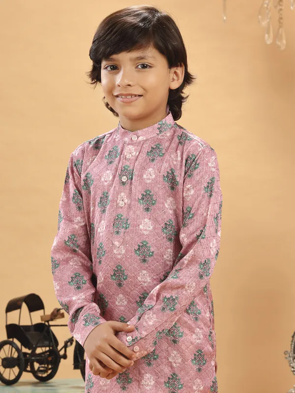 Classy silk pink printed kurta suit