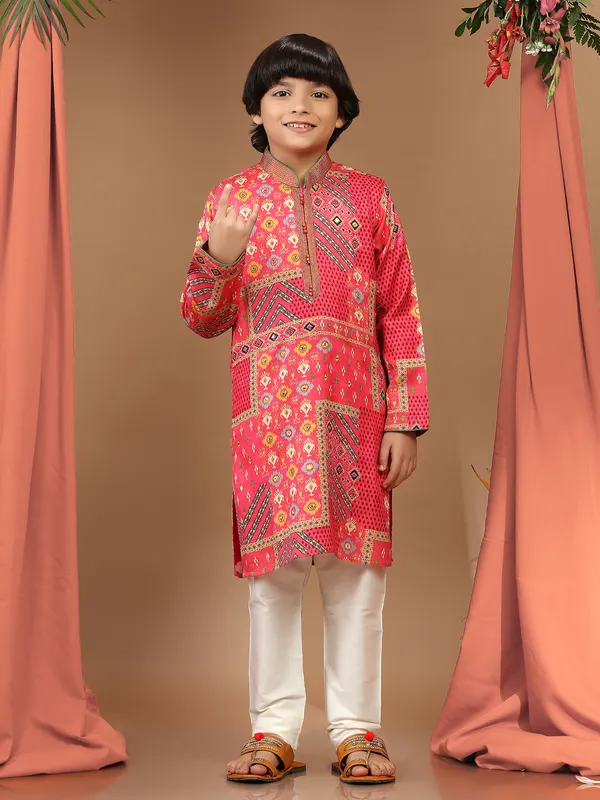 Classy silk printed pink kurta suit