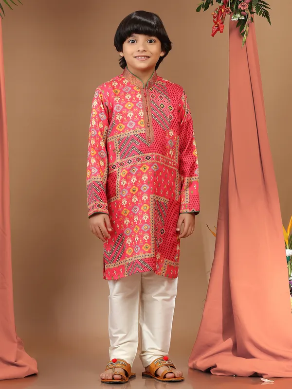 Classy silk printed pink kurta suit