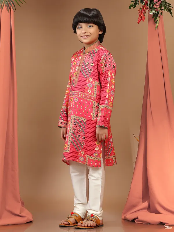 Classy silk printed pink kurta suit
