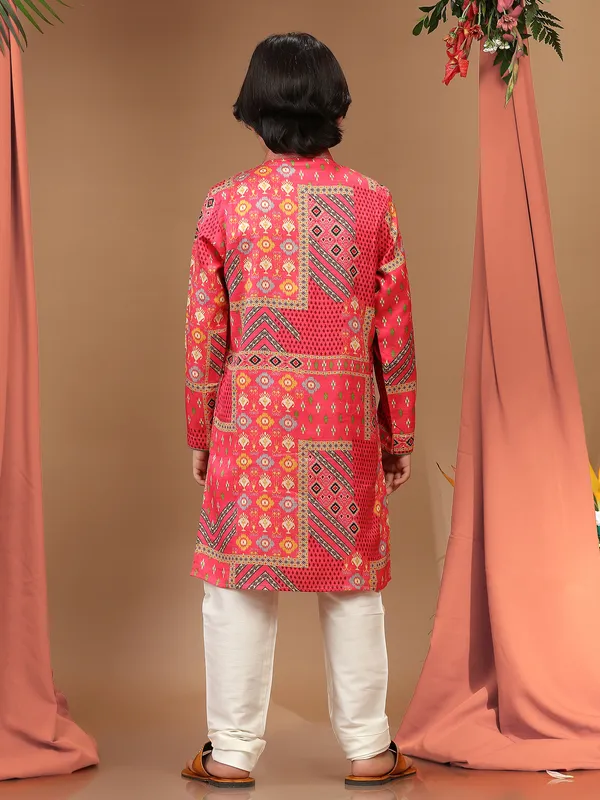 Classy silk printed pink kurta suit