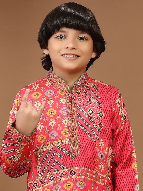Classy silk printed pink kurta suit