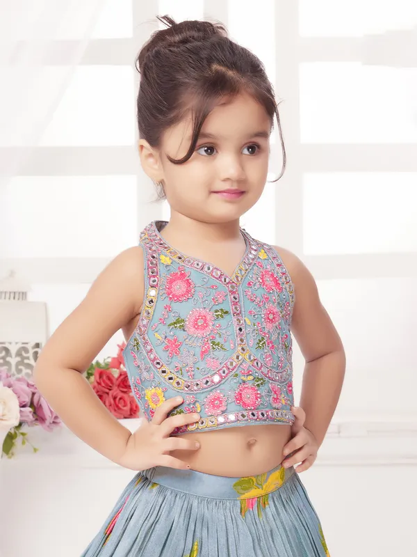 Classy sky blue silk lehenga choli