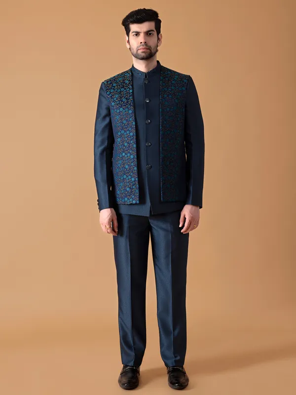 Classy teal blue terry rayon jodhpuri suit