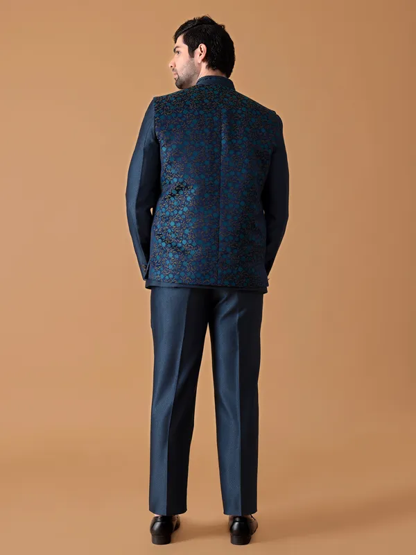 Classy teal blue terry rayon jodhpuri suit