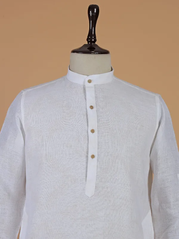Classy white cotton printed kurta for men