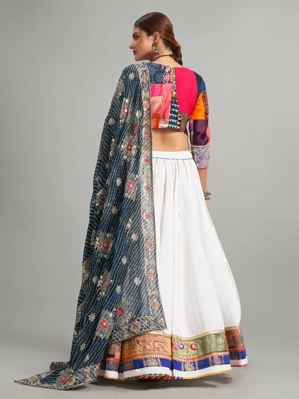 Classy white printed cotton silk chaniya choli