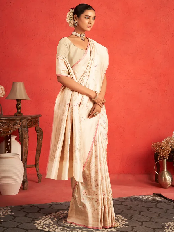 Classy white saree with zari work