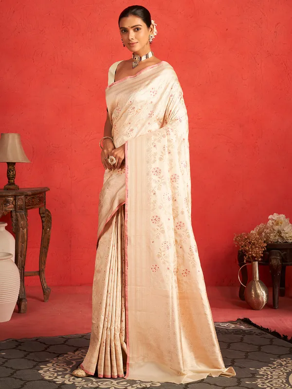 Classy white saree with zari work