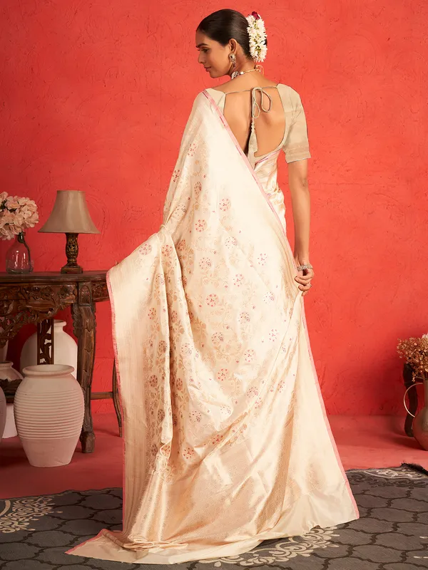 Classy white saree with zari work