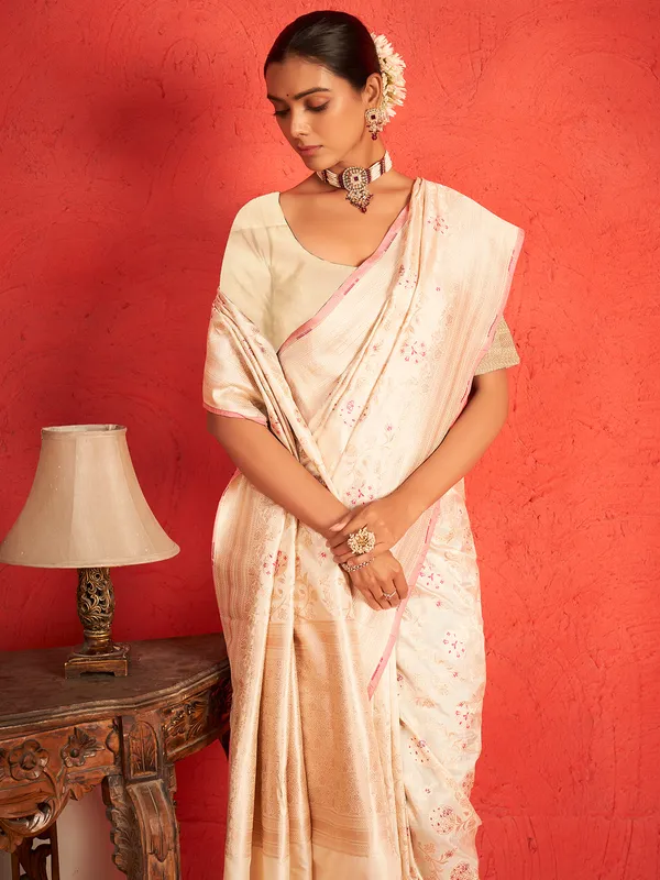 Classy white saree with zari work
