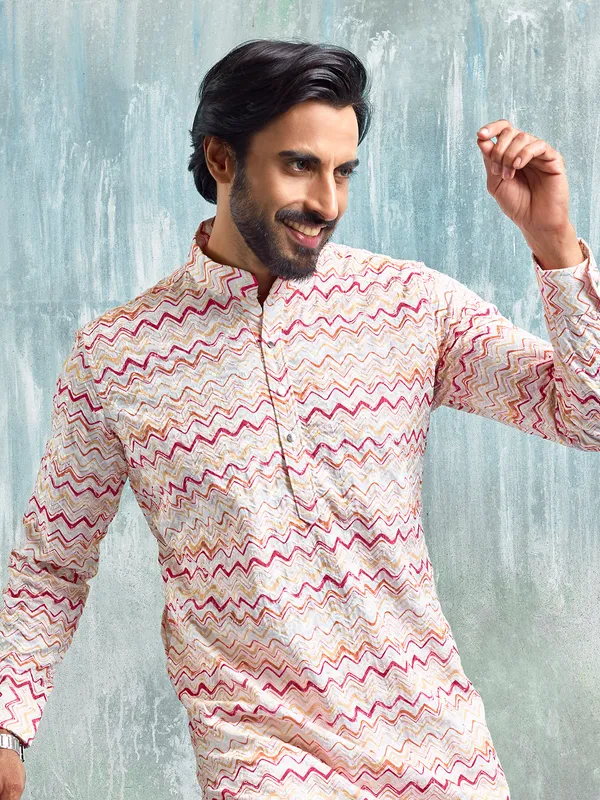 Classy white zig zag pattern kurta