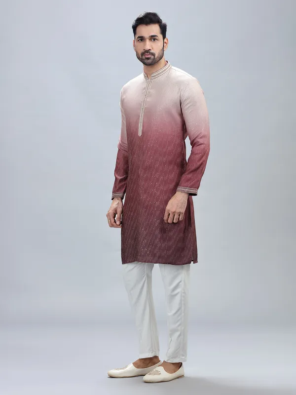 Classy wine georgrette kurta set for men