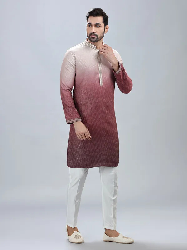 Classy wine georgrette kurta set for men