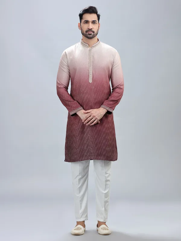 Classy wine georgrette kurta set for men