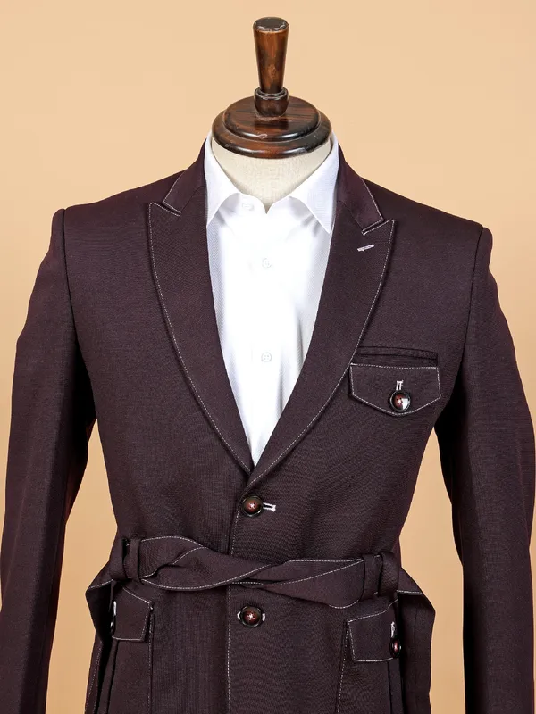 Classy wine terry rayon blazer for men