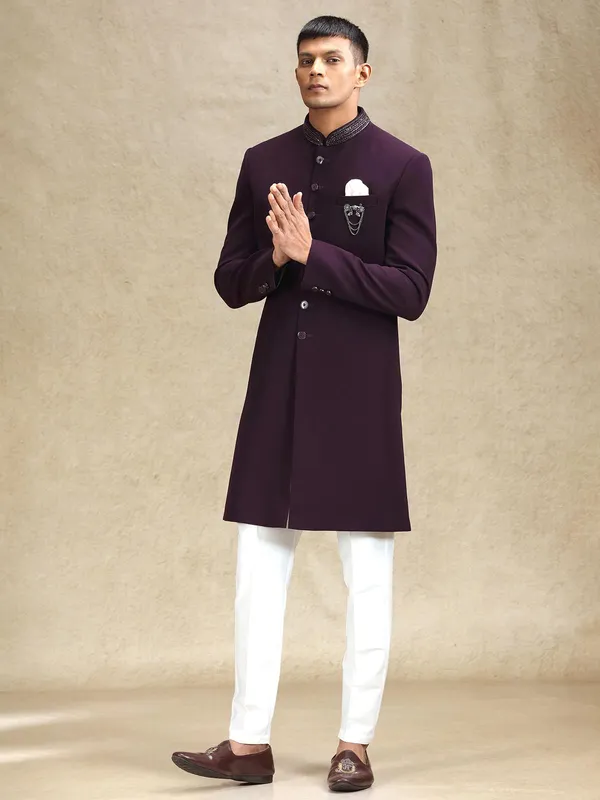 Classy wine terry rayon simple indo western