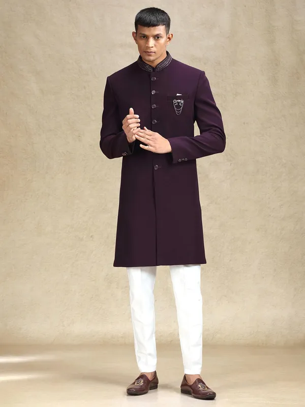 Classy wine terry rayon simple indo western