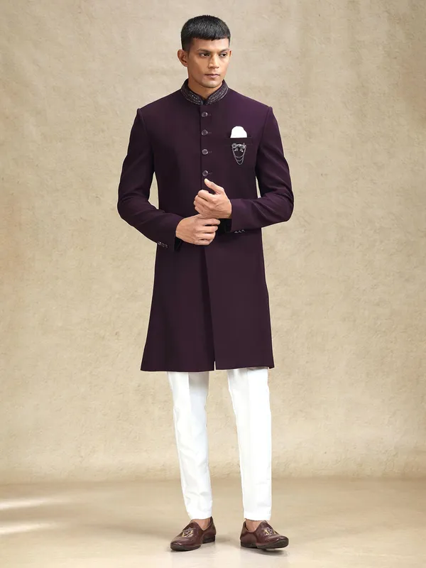 Classy wine terry rayon simple indo western