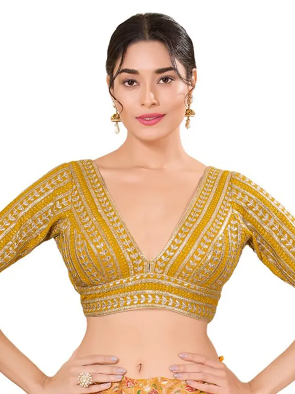 Classy yellow cotton silk ready made blouse