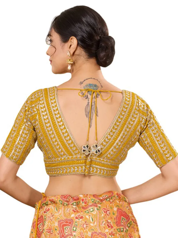 Classy yellow cotton silk ready made blouse