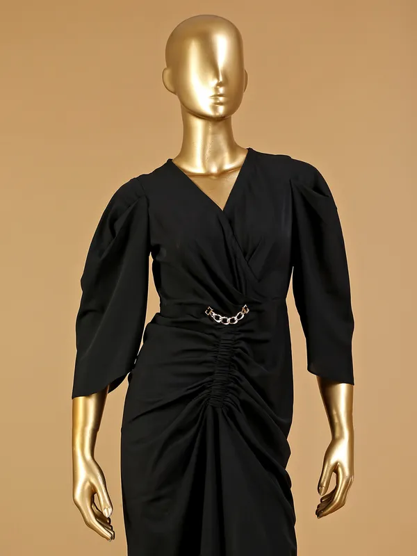 Clasy black party wear rayon dress