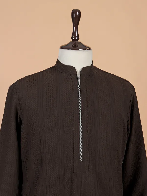 Coffee cotton silk kurta suit for men