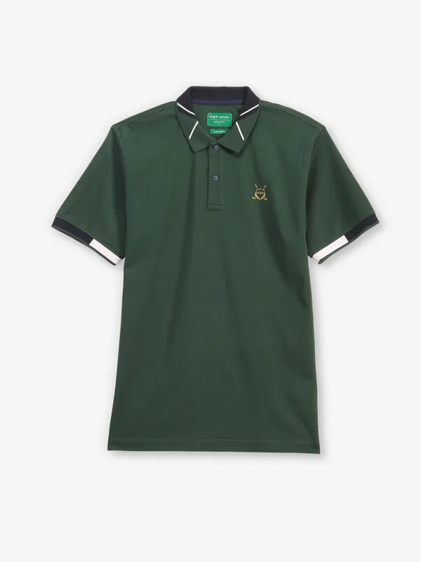COLORPLUS green plain cotton polo t-shirt