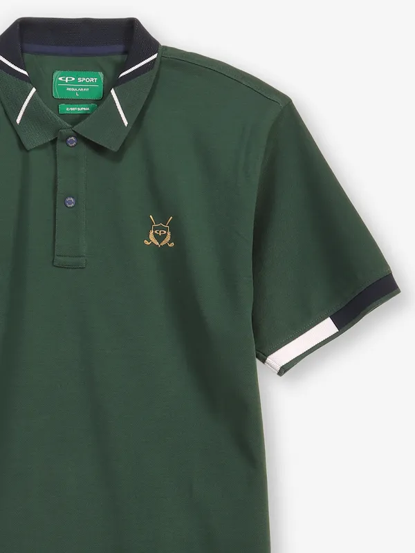 COLORPLUS green plain cotton polo t-shirt