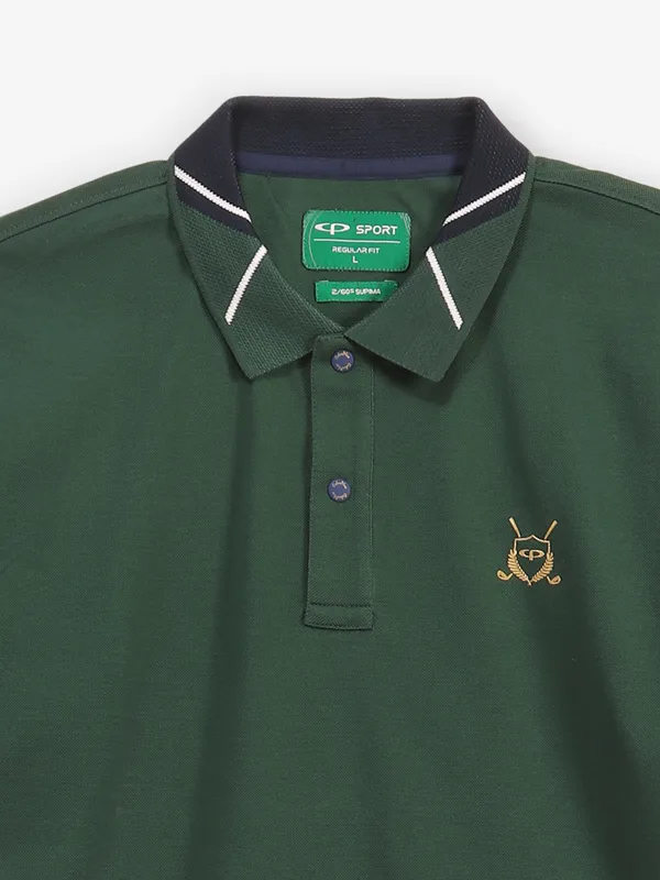 COLORPLUS green plain cotton polo t-shirt