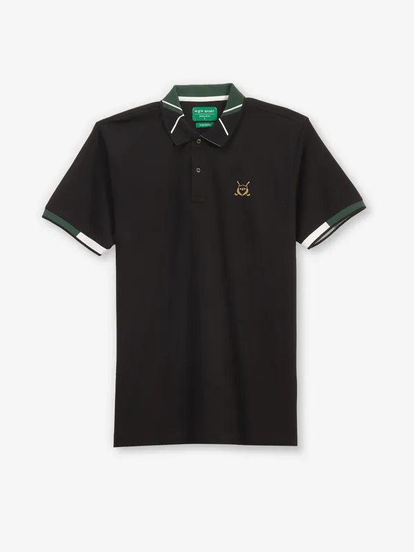 COLORPLUS plain black cotton polo t-shirt