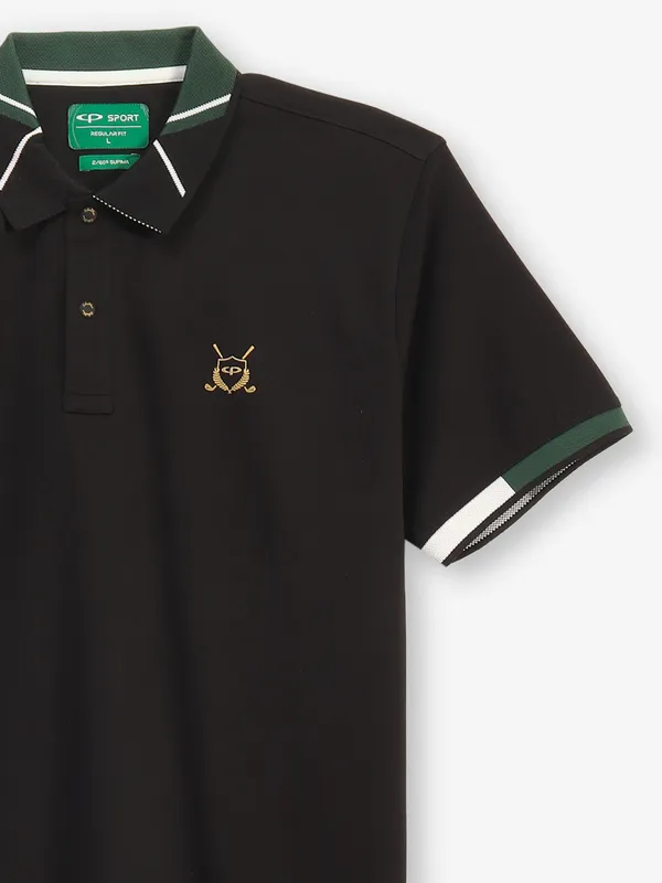 COLORPLUS plain black cotton polo t-shirt