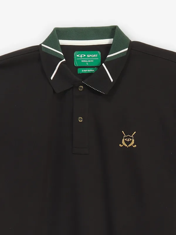 COLORPLUS plain black cotton polo t-shirt