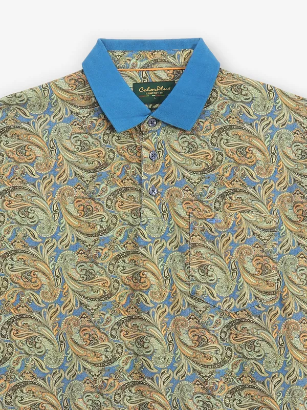 COLORPLUS printed blue cotton polo t-shirt