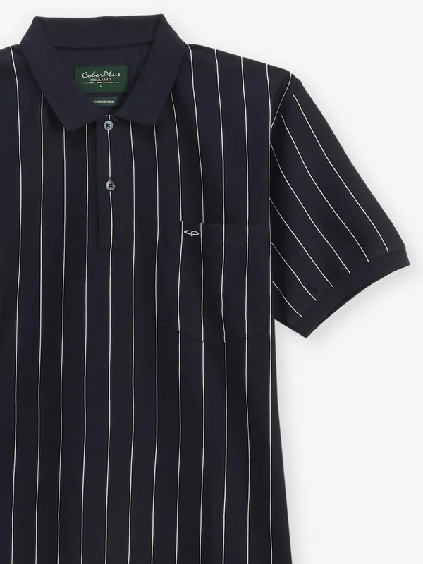 COLORPLUS stripe navy cotton t-shirt