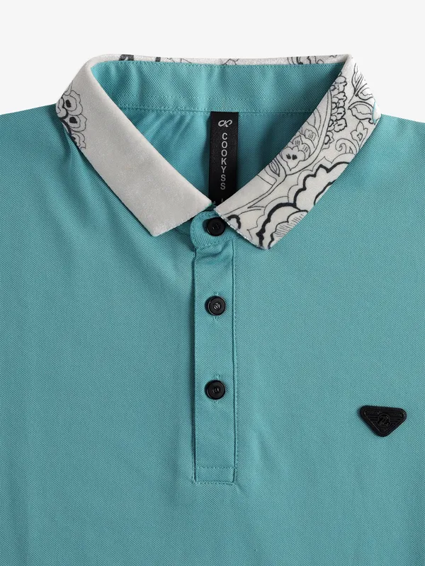 COOKYSS aqua plain polo t-shirt