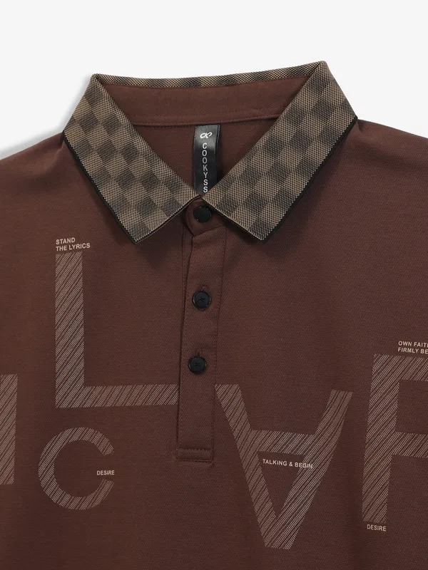 COOKYSS brown cotton printed t-shirt