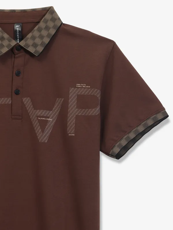 COOKYSS brown cotton printed t-shirt