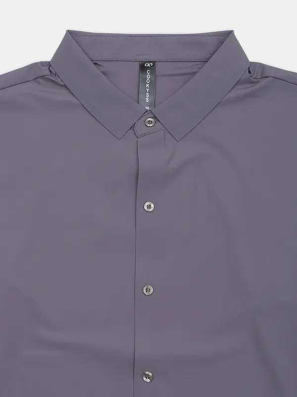 Cookyss casual wear men poly cotton plain shirt in light grey