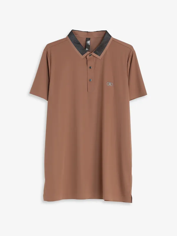 Cookyss cotton dark brown plain t shirt