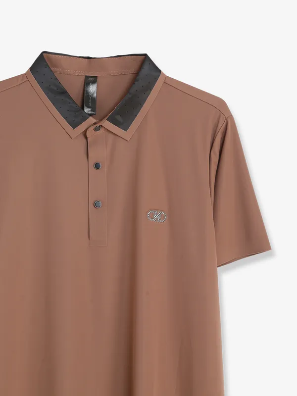 Cookyss cotton dark brown plain t shirt